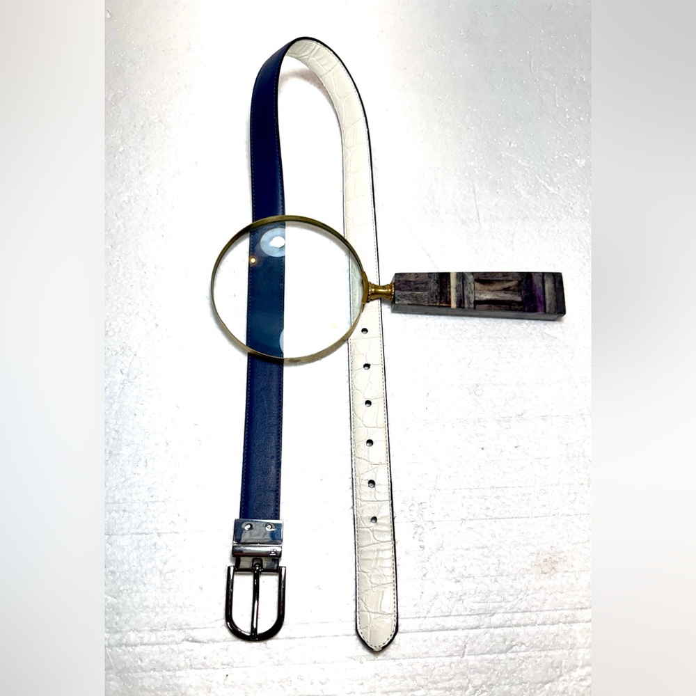 Leather Blue and White Unisex Belt